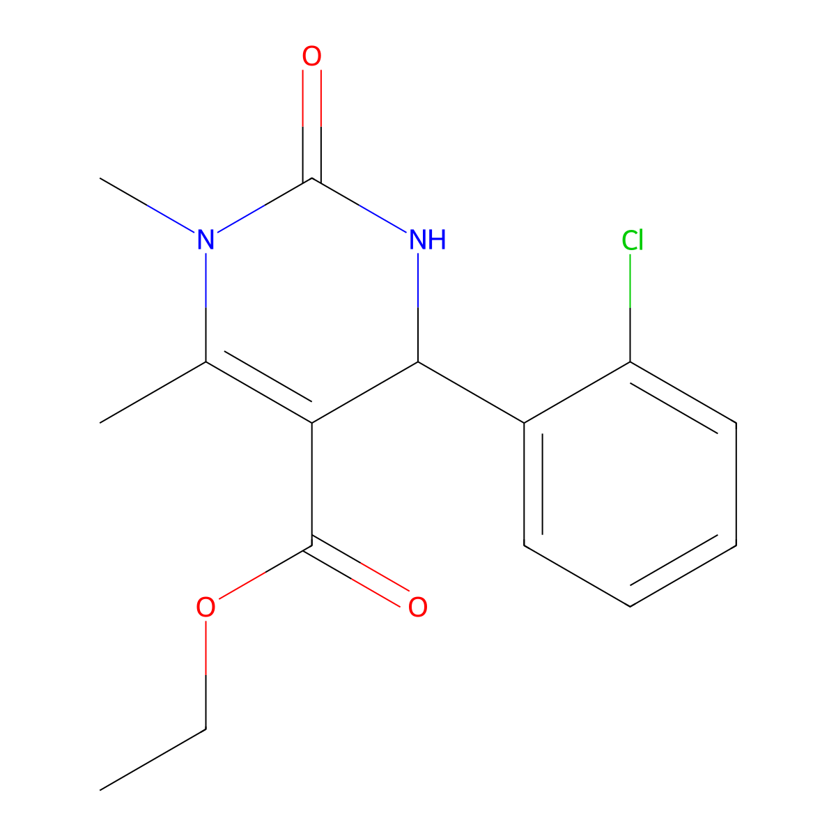 Ethyl 4-(2-chlorophenyl)-1,6-dimethyl-2-oxo-1,2,3,4-tetrahydro-5-pyrimidinecarboxylate molecular structure, CAS 253328-48-2