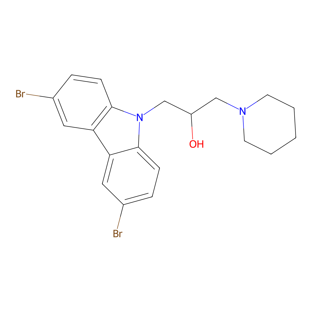 1-(3,6-dibromo-9H-carbazol-9-yl)-3-(piperidin-1-yl)propan-2-ol molecular structure, CAS 253448-94-1