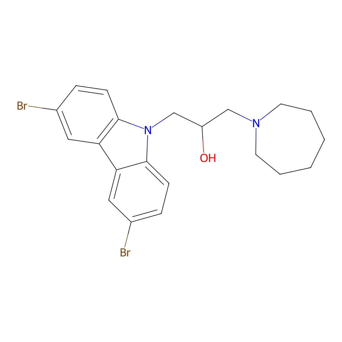 1-(azepan-1-yl)-3-(3,6-dibromo-9H-carbazol-9-yl)propan-2-ol molecular structure, CAS 253449-08-0