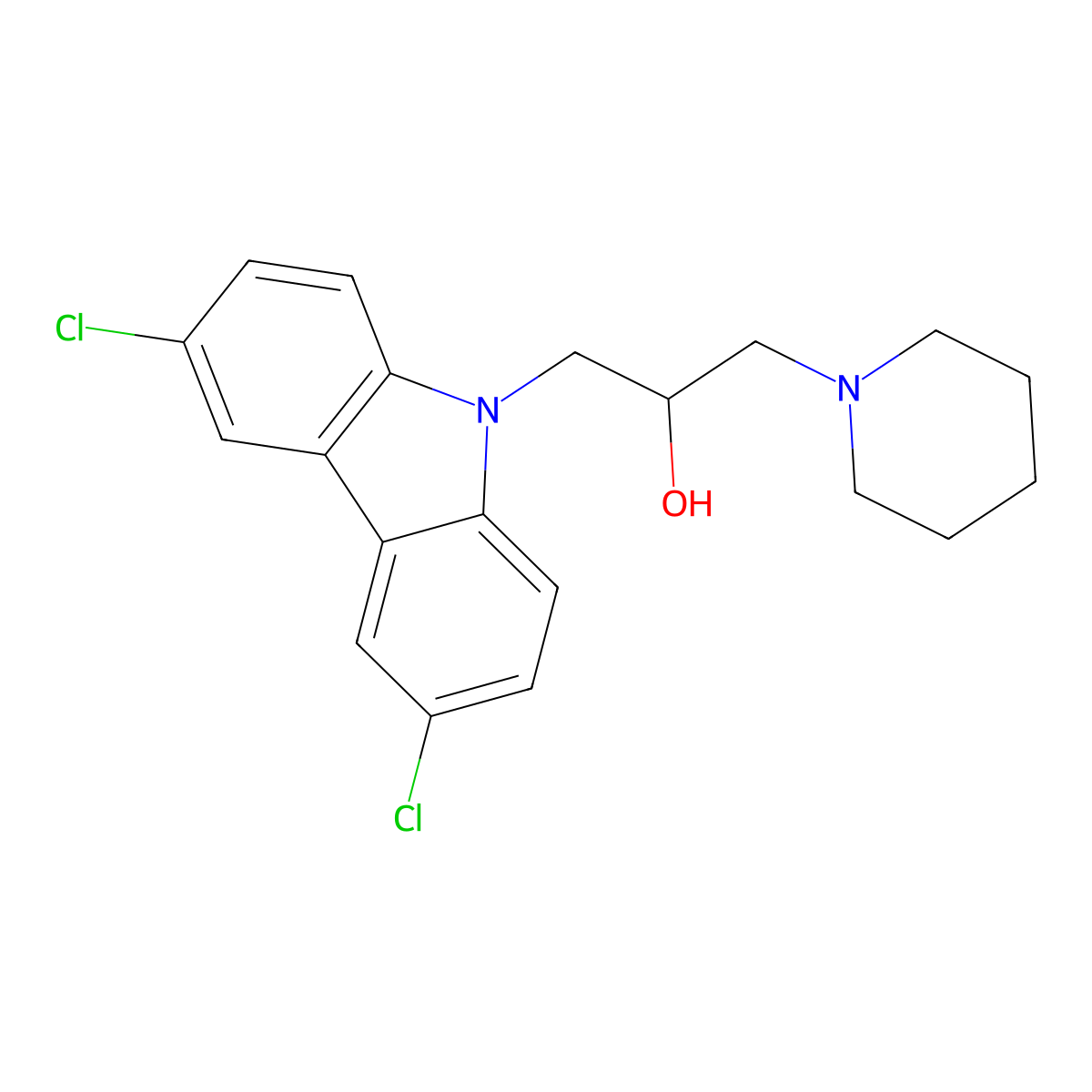 1-(3,6-Dichloro-carbazol-9-yl)-3-piperidin-1-yl-propan-2-ol molecular structure, CAS 253449-12-6