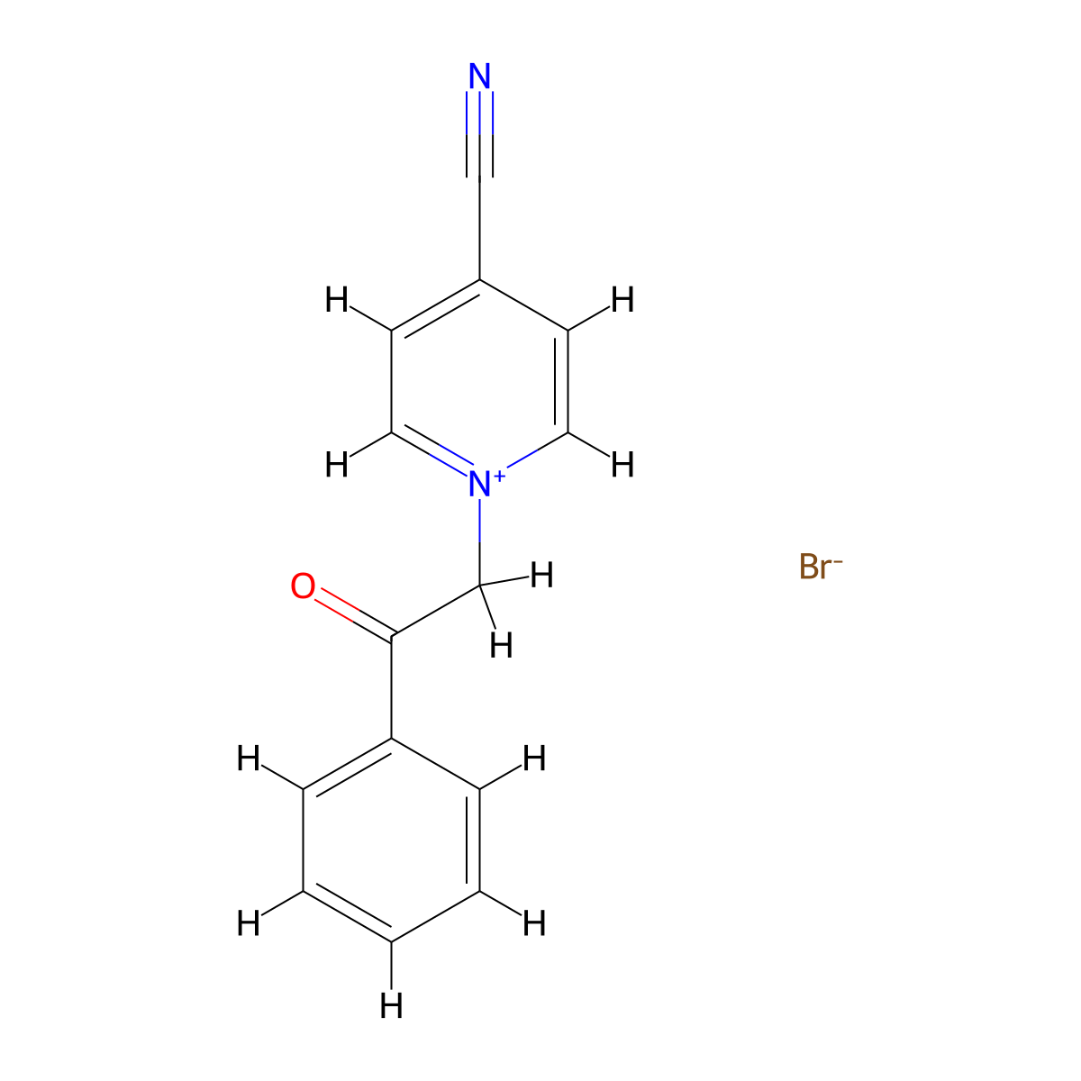 4-Cyano-1-(2-oxo-2-phenylethyl)pyridin-1-ium bromide molecular structure, CAS 25357-39-5