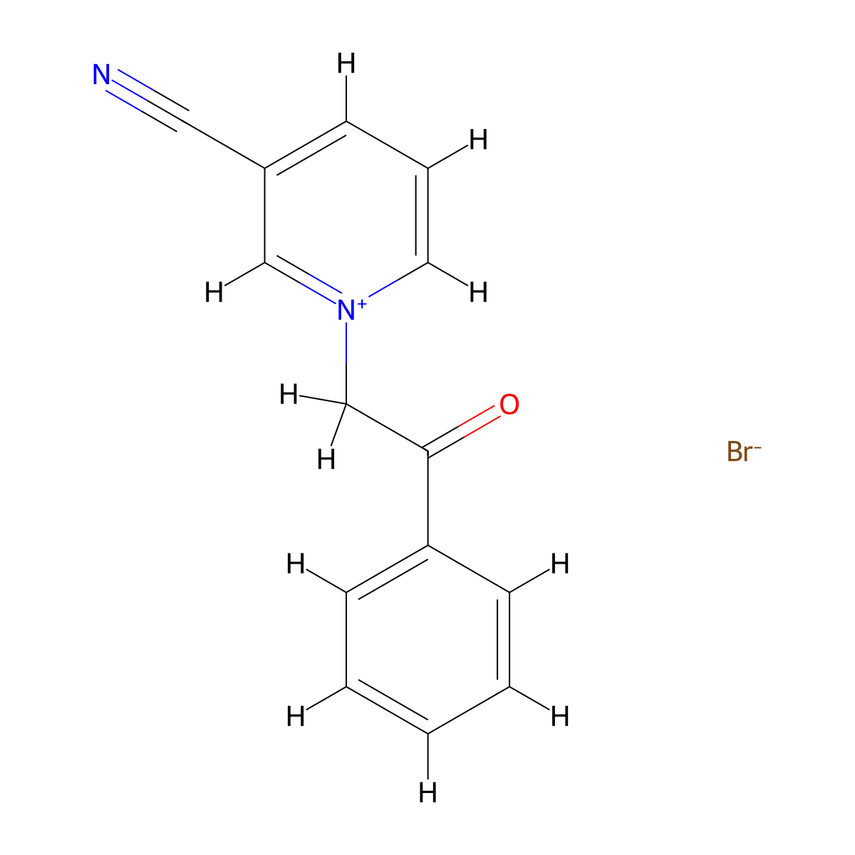 3-Cyano-1-(2-oxo-2-phenylethyl)pyridin-1-ium bromide molecular structure, CAS 25357-46-4
