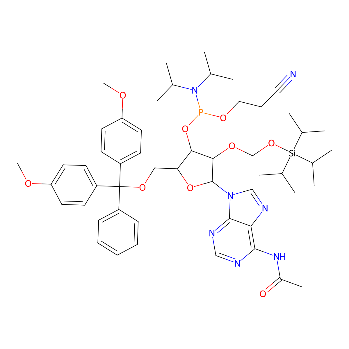 N-Acetyl-5'-O-DMT-2'-O-[[[tris(1-methylethyl)silyl]oxy]methyl]-adenosine 3'-CE phosphoramidite molecular structure, CAS 253586-13-9