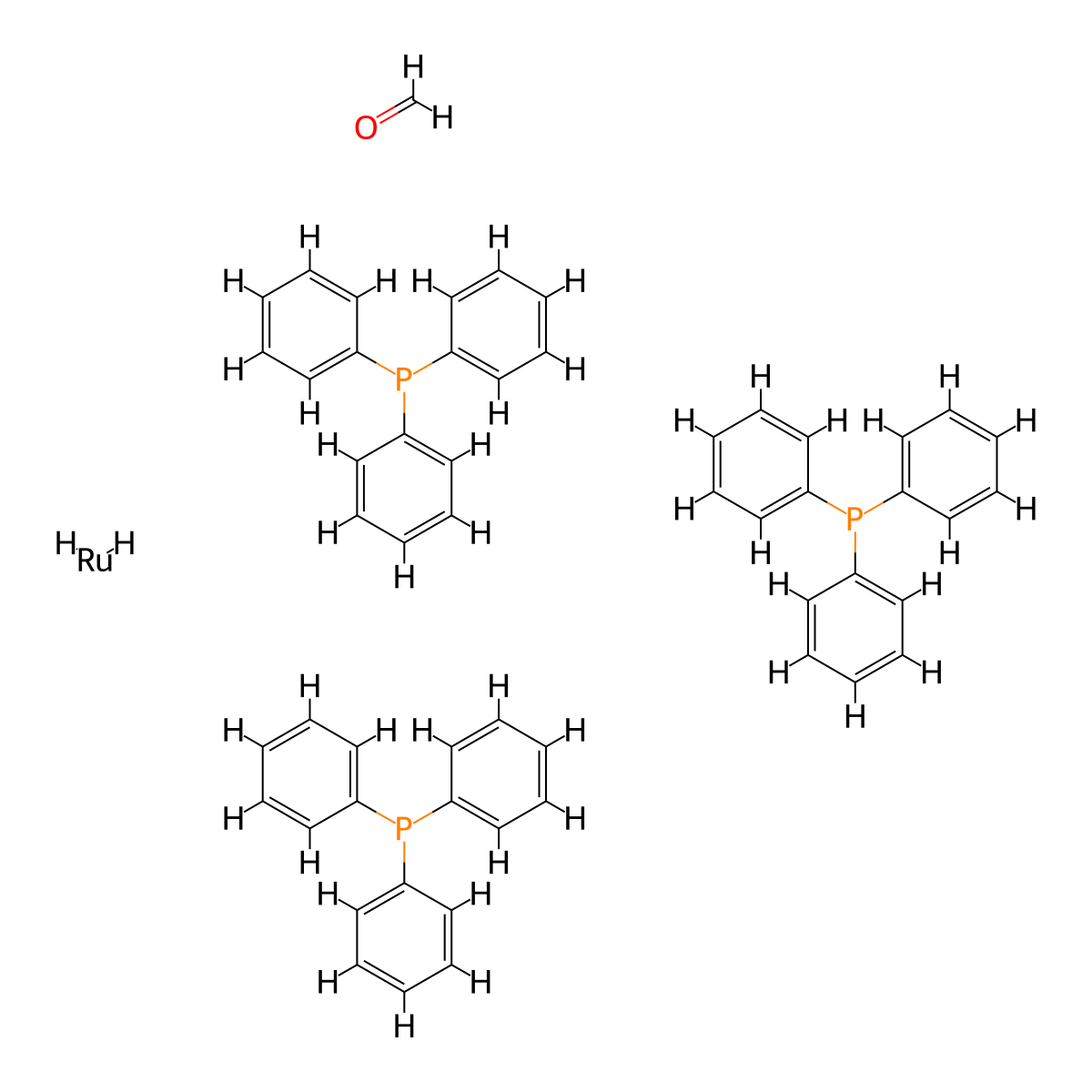 Carbonyl(dihydrido)tris(triphenylphosphine)ruthenium(II) molecular structure, CAS 25360-32-1