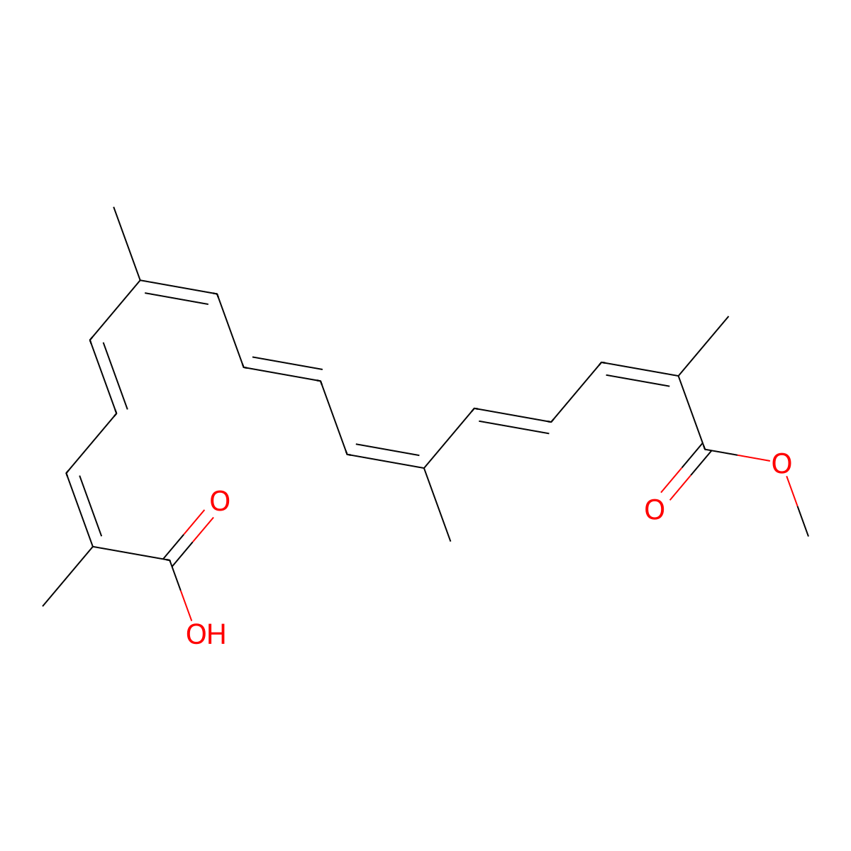 16-Methoxy-2,6,11,15-tetramethyl-16-oxohexadeca-2,4,6,8,10,12,14-heptaenoic acid molecular structure, CAS 25368-09-6