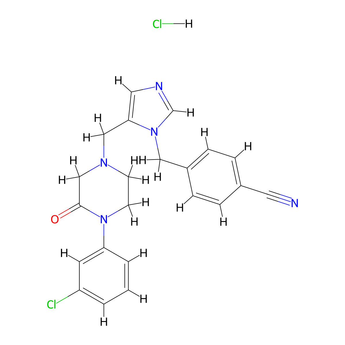4-((5-((4-(3-Chlorophenyl)-3-oxo-1-piperazinyl)methyl)-1H-imidazol-1-yl)methyl)benzonitrile hydrochloride molecular structure, CAS 253863-00-2
