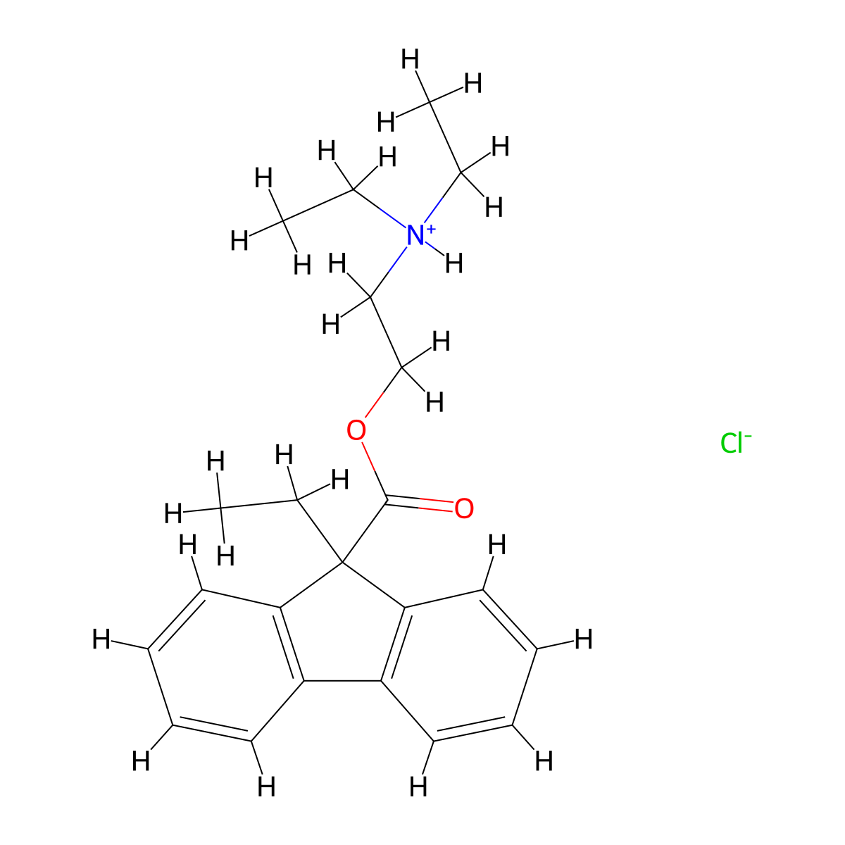 Fluorene-9-carboxylic acid, 9-ethyl-, 2-(diethylamino)ethyl ester, hydrochloride molecular structure, CAS 25389-42-8