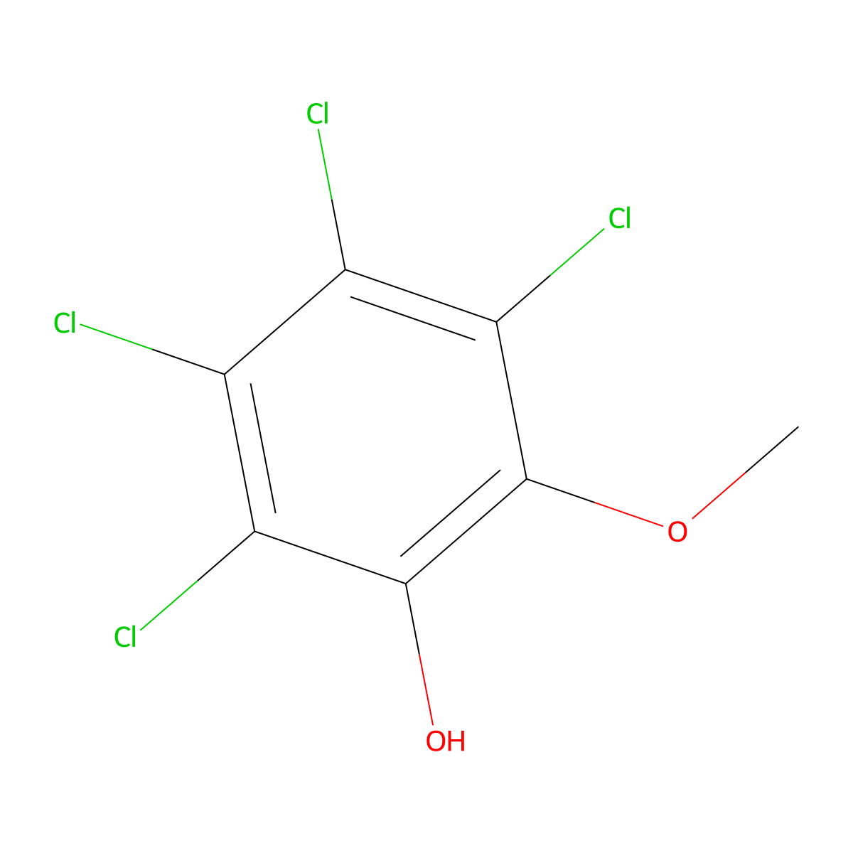 Tetrachloroguaiacol molecular structure, CAS 2539-17-5