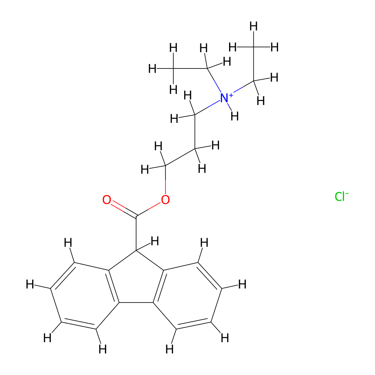 3-(Diethylamino)propyl 9H-fluorene-9-carboxylate--hydrogen chloride (1/1) molecular structure, CAS 25394-20-1
