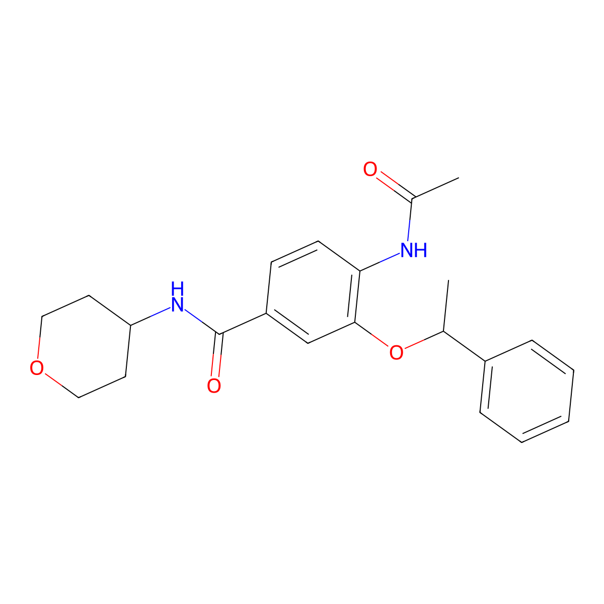 4-acetamido-N-(oxan-4-yl)-3-[(1R)-1-phenylethoxy]benzamide molecular structure, CAS 2540589-66-8