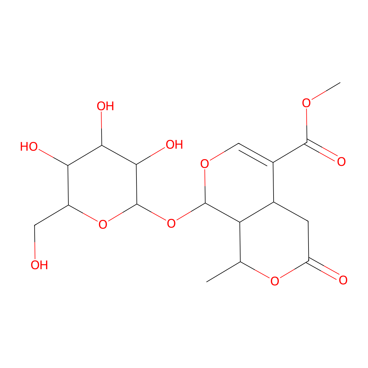 Methyl (1S,4aS,8S,8aS)-8-(beta-D-glucopyranosyloxy)-4,4a,8,8a-tetrahydro-1-methyl-3-oxo-1H,3H-pyrano(3,4-c)pyran-5-carboxylate molecular structure, CAS 25406-67-1