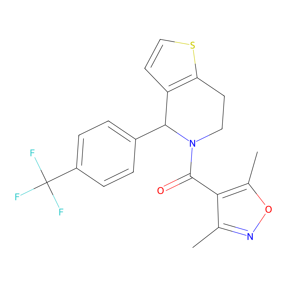 (3,5-dimethyl-1,2-oxazol-4-yl)-[4-[4-(trifluoromethyl)phenyl]-6,7-dihydro-4H-thieno[3,2-c]pyridin-5-yl]methanone molecular structure, CAS 254096-38-3