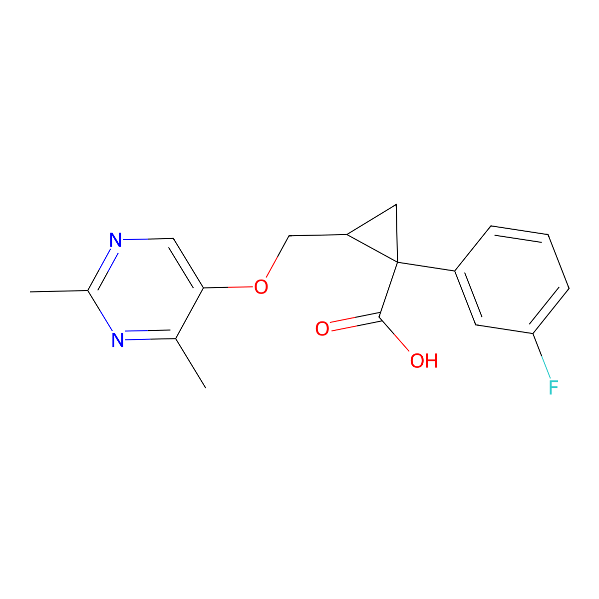 cis-(1S,2R)-2-[(2,4-dimethylpyrimidin-5-yl)oxymethyl]-1-(3-fluorophenyl)cyclopropane-1-carboxylic acid molecular structure, CAS 2541020-22-6
