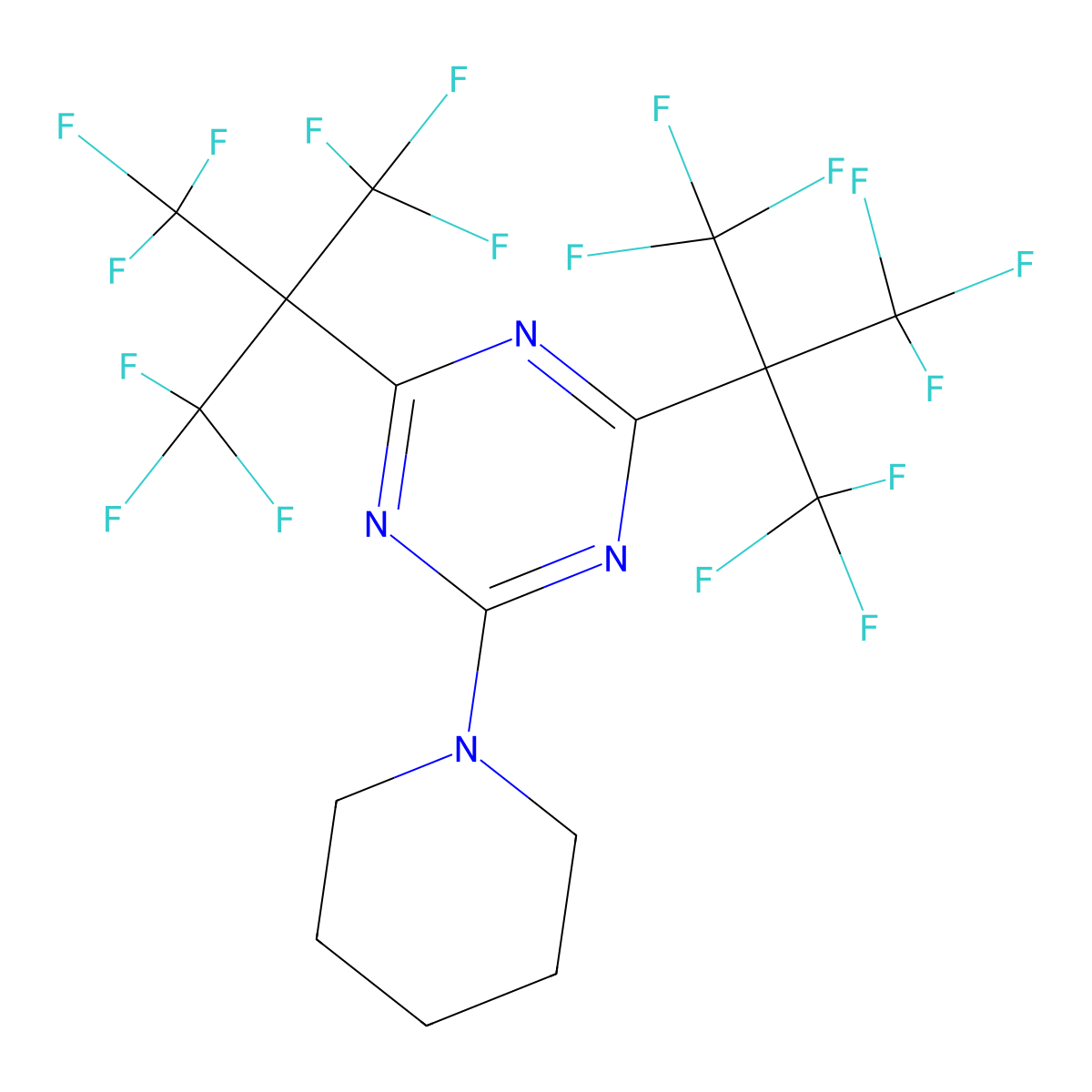 1,3,5-Triazine, 2-piperidino-4,6-bis(perfluoro-tert-butyl)- molecular structure, CAS 254118-24-6