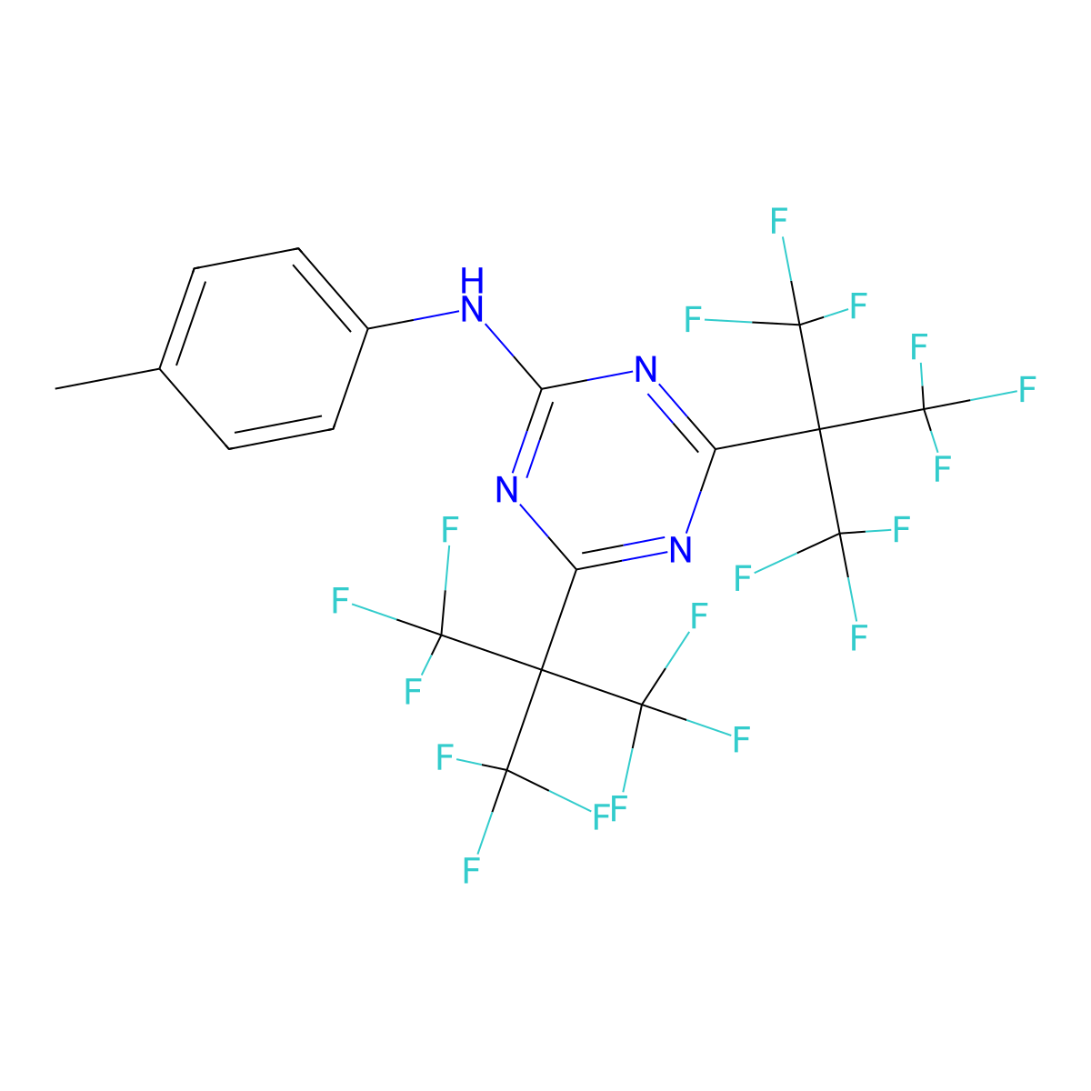4,6-bis[1,1,1,3,3,3-hexafluoro-2-(trifluoromethyl)propan-2-yl]-N-(4-methylphenyl)-1,3,5-triazin-2-amine molecular structure, CAS 254118-28-0
