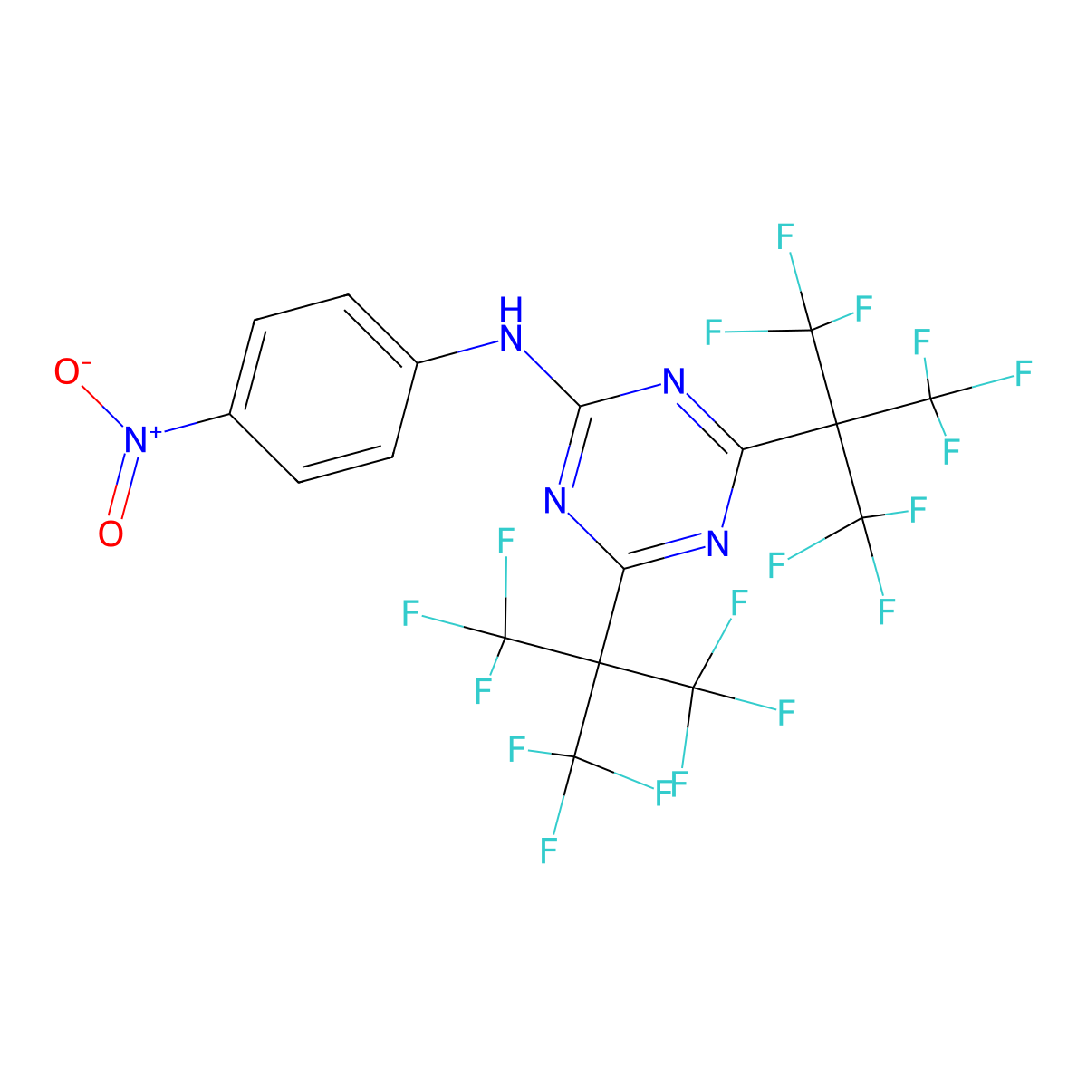 4,6-bis[1,1,1,3,3,3-hexafluoro-2-(trifluoromethyl)propan-2-yl]-N-(4-nitrophenyl)-1,3,5-triazin-2-amine molecular structure, CAS 254118-34-8