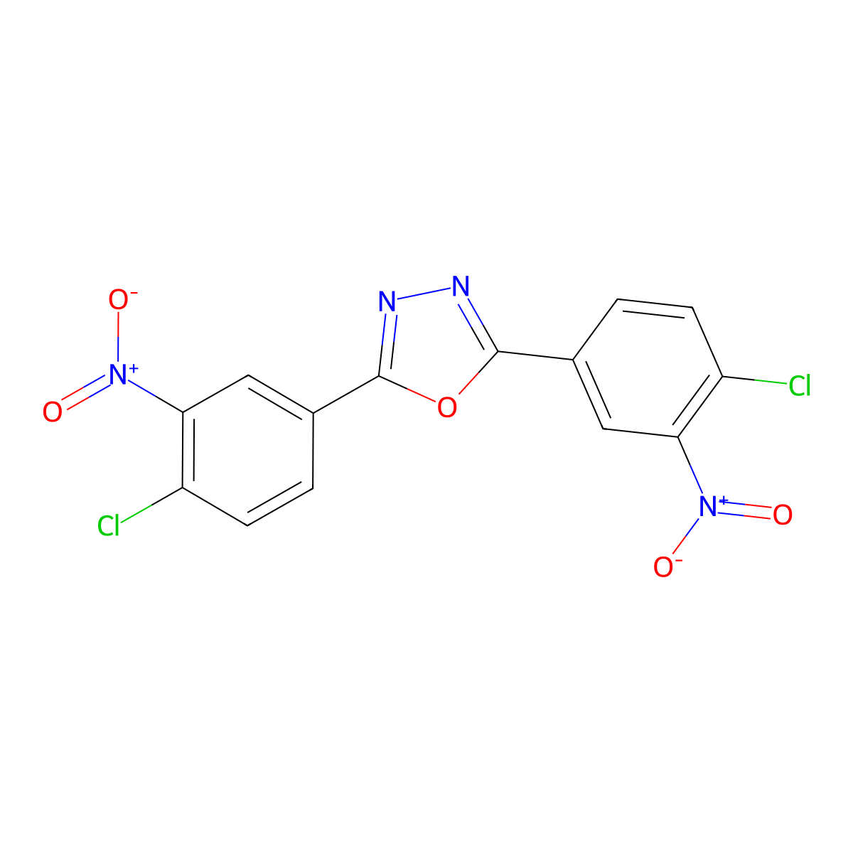 1,3,4-Oxadiazole, 2,5-bis(4-chloro-3-nitrophenyl)- molecular structure, CAS 25423-74-9