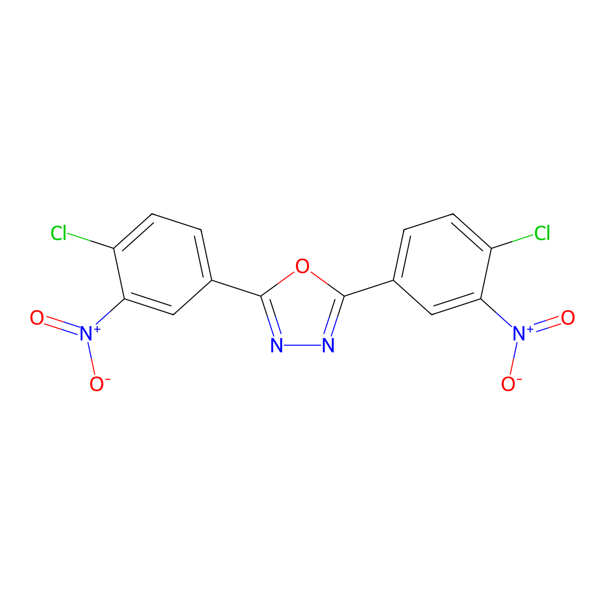 1,3,4-Oxadiazole, 2,5-bis(4-chloro-3-nitrophenyl)- molecular structure, CAS 25423-74-9