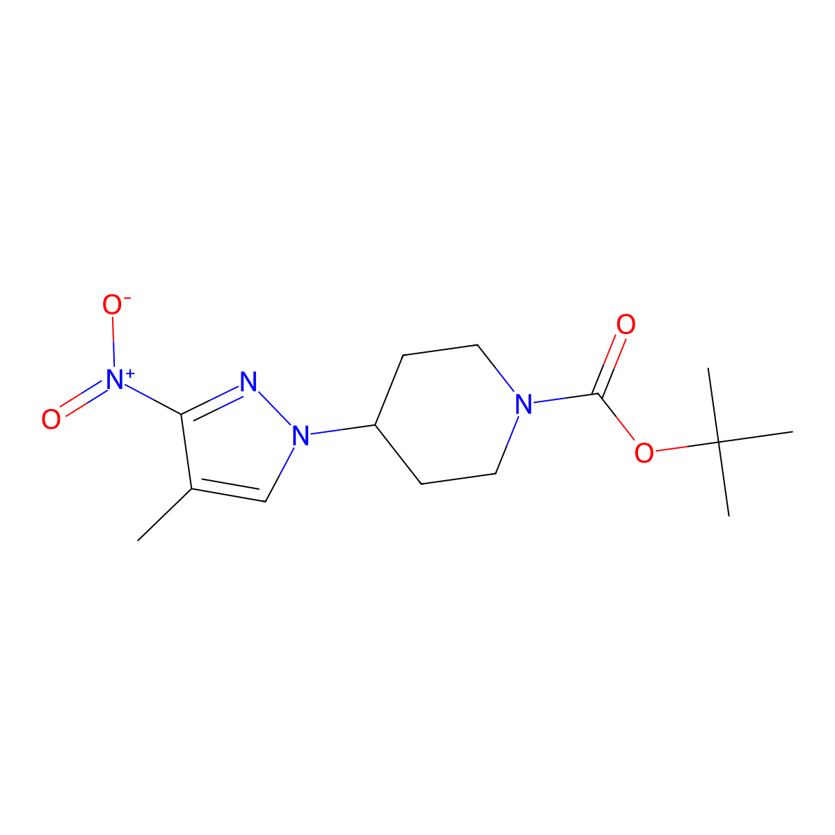Tert-butyl 4-(4-methyl-3-nitro-1H-pyrazol-1-YL)tetrahydro-1(2H)-pyridinecarboxylate molecular structure, CAS 2542345-41-3