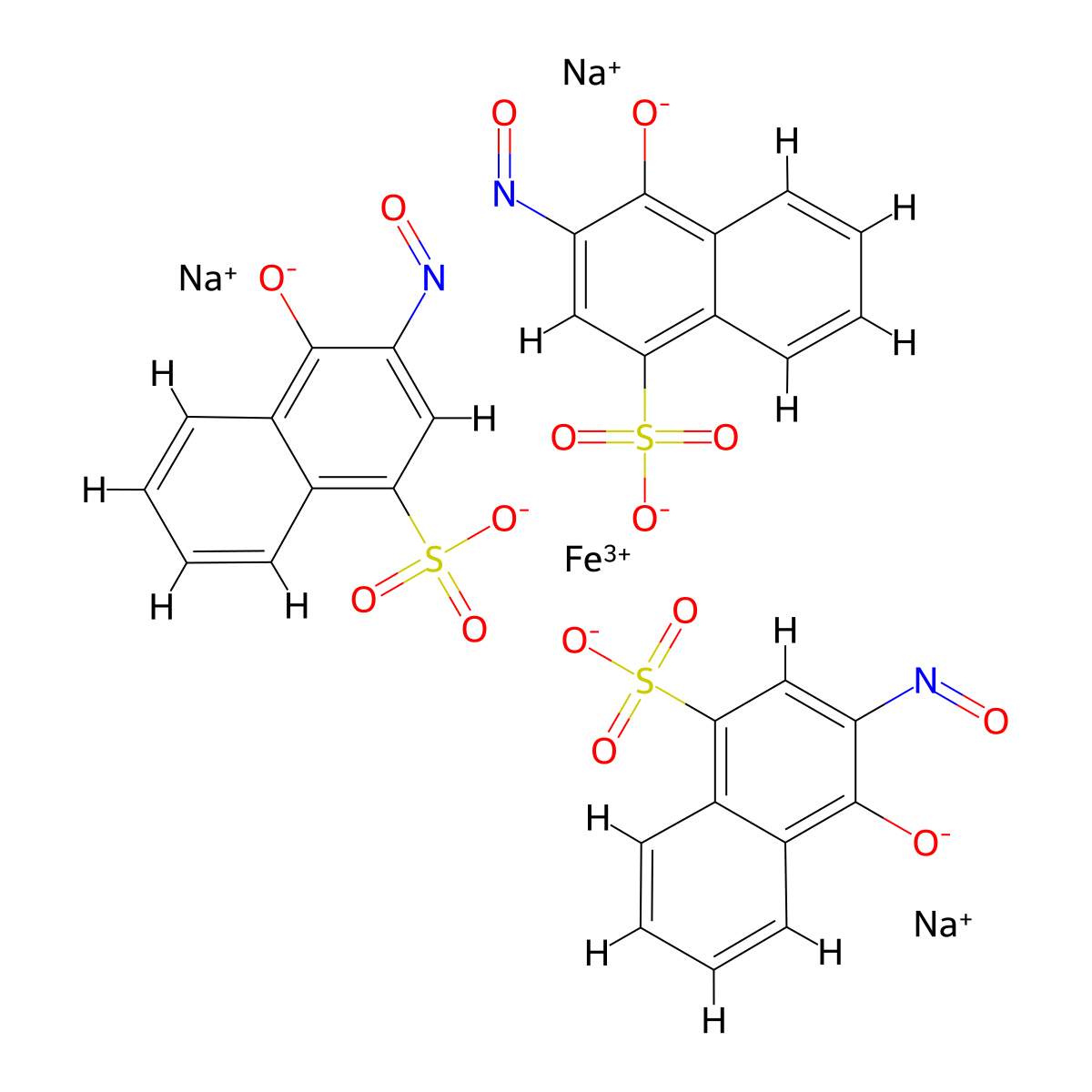 Ferrate(3-), tris(4-(hydroxy-kappaO)-3-(nitroso-kappaO)-1-naphthalenesulfonato(2-))-, sodium (1:3) molecular structure, CAS 25424-72-0