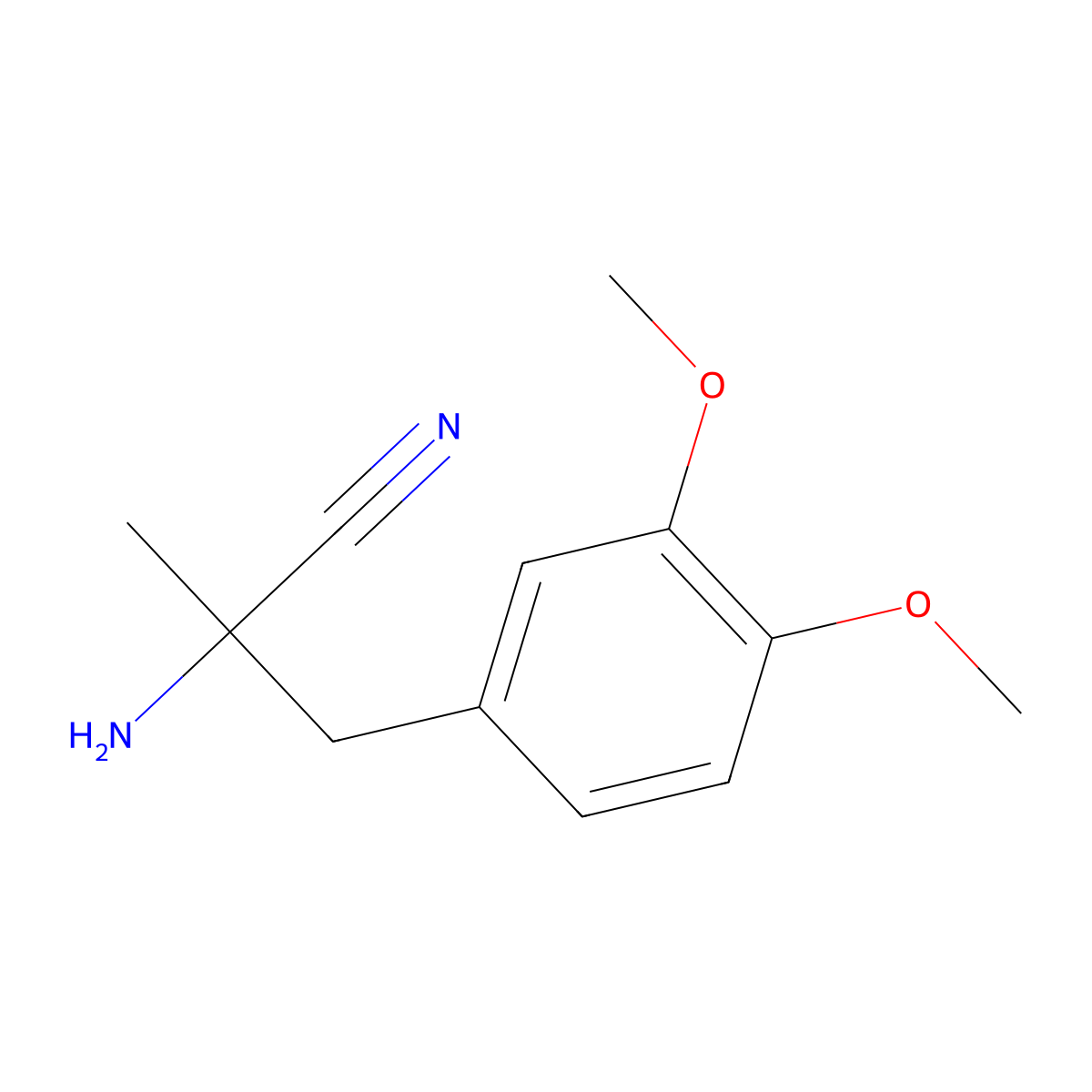 2-Amino-3-(3,4-dimethoxyphenyl)-2-methylpropanenitrile molecular structure, CAS 2543-46-6