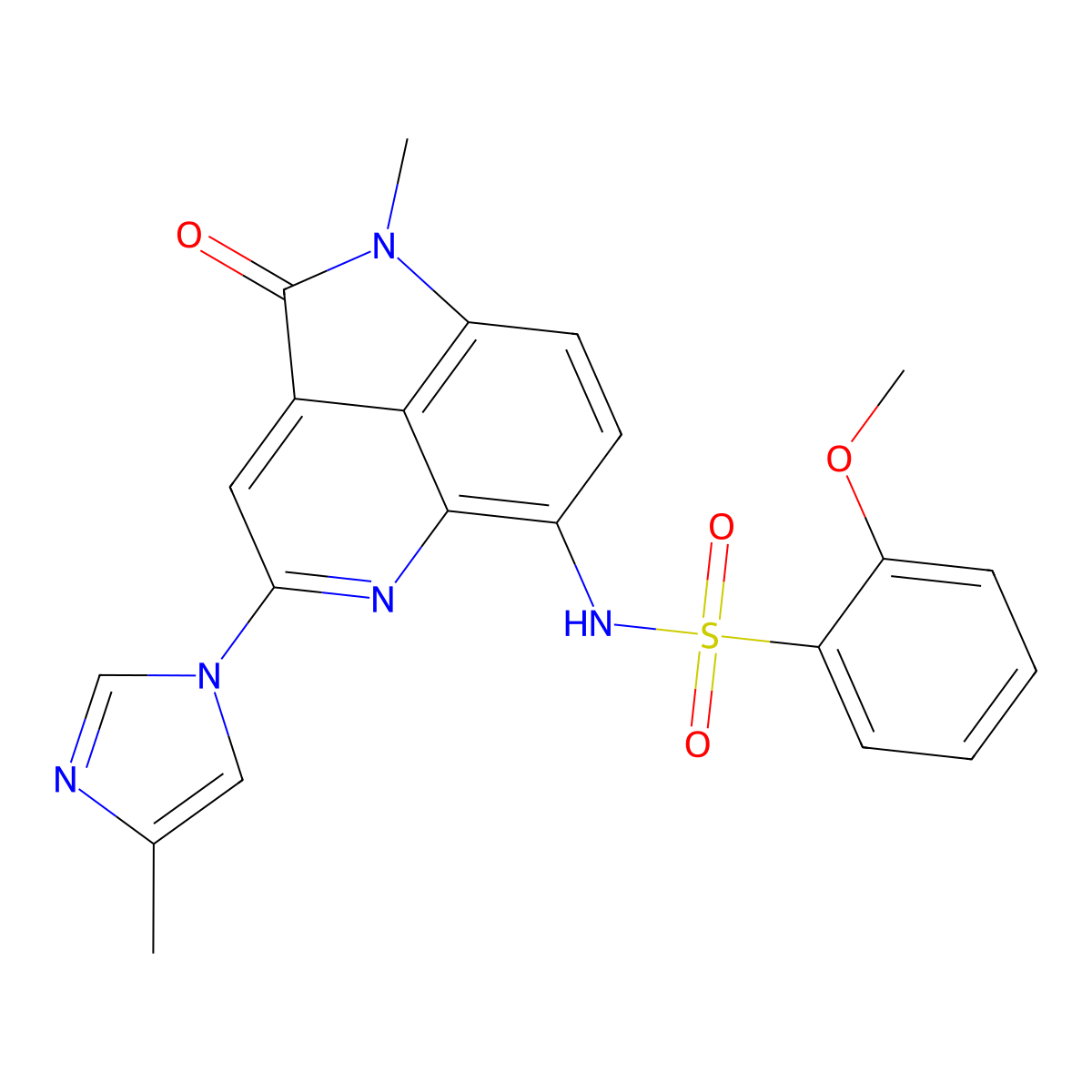 2-methoxy-N-(1-methyl-4-(4-methyl-1H-imidazol-1-yl)-2-oxo-1,2-dihydropyrrolo[4,3,2-de]quinolin-6-yl)benzenesulfonamide molecular structure, CAS 2543545-44-2