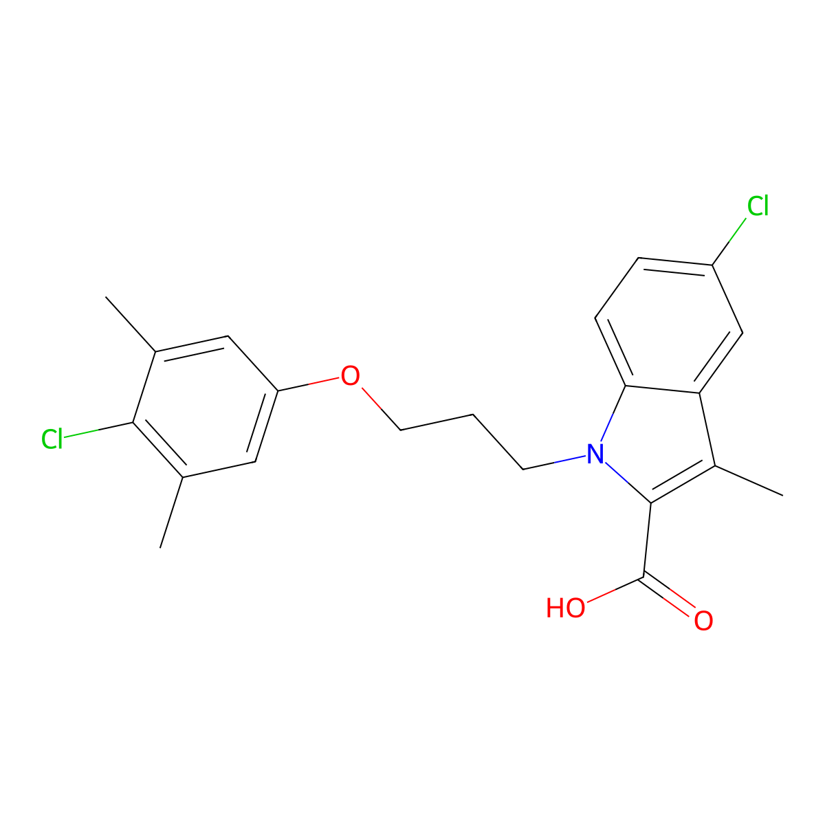 5-chloro-1-(3-(4-chloro-3,5-dimethylphenoxy)propyl)-3-methyl-1H-indole-2-carboxylic acid molecular structure, CAS 2543642-11-9