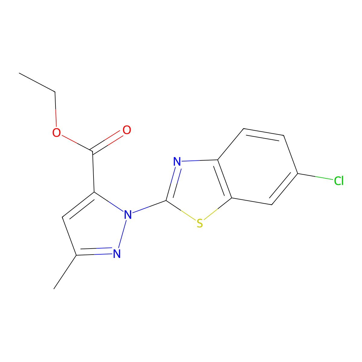 ethyl 1-(6-chloro-1,3-benzothiazol-2-yl)-3-methyl-1H-pyrazole-5-carboxylate molecular structure, CAS 254429-64-6