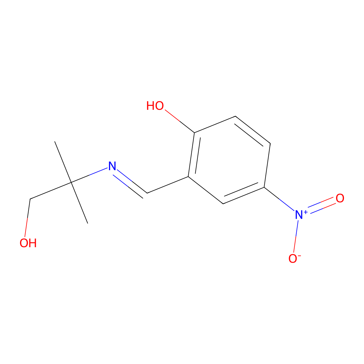 2-{(E)-[(1-hydroxy-2-methylpropan-2-yl)imino]methyl}-4-nitrophenol molecular structure, CAS 25458-15-5