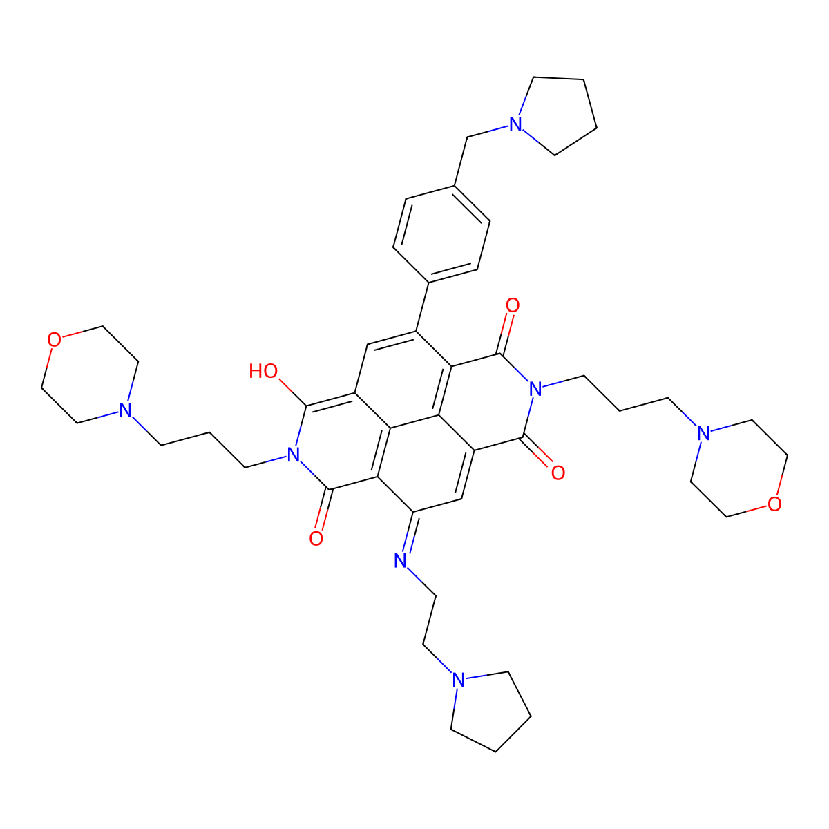 2,7-Bis(3-morpholinopropyl)-4-((2-(pyrrolidin-1-yl)ethyl)amino)-9-(4-(pyrrolidin-1-ylmethyl)phenyl)benzo[lmn][3,8]phenanthroline-1,3,6,8(2H,7H)-tetraone molecular structure, CAS 2546091-70-5