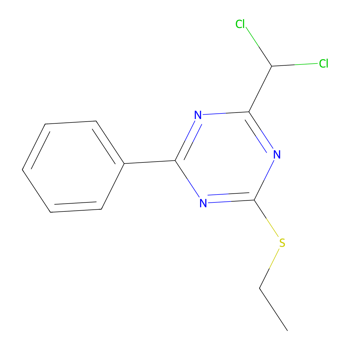 2-(Dichloromethyl)-4-(ethylthio)-6-phenyl-1,3,5-triazine molecular structure, CAS 254730-22-8