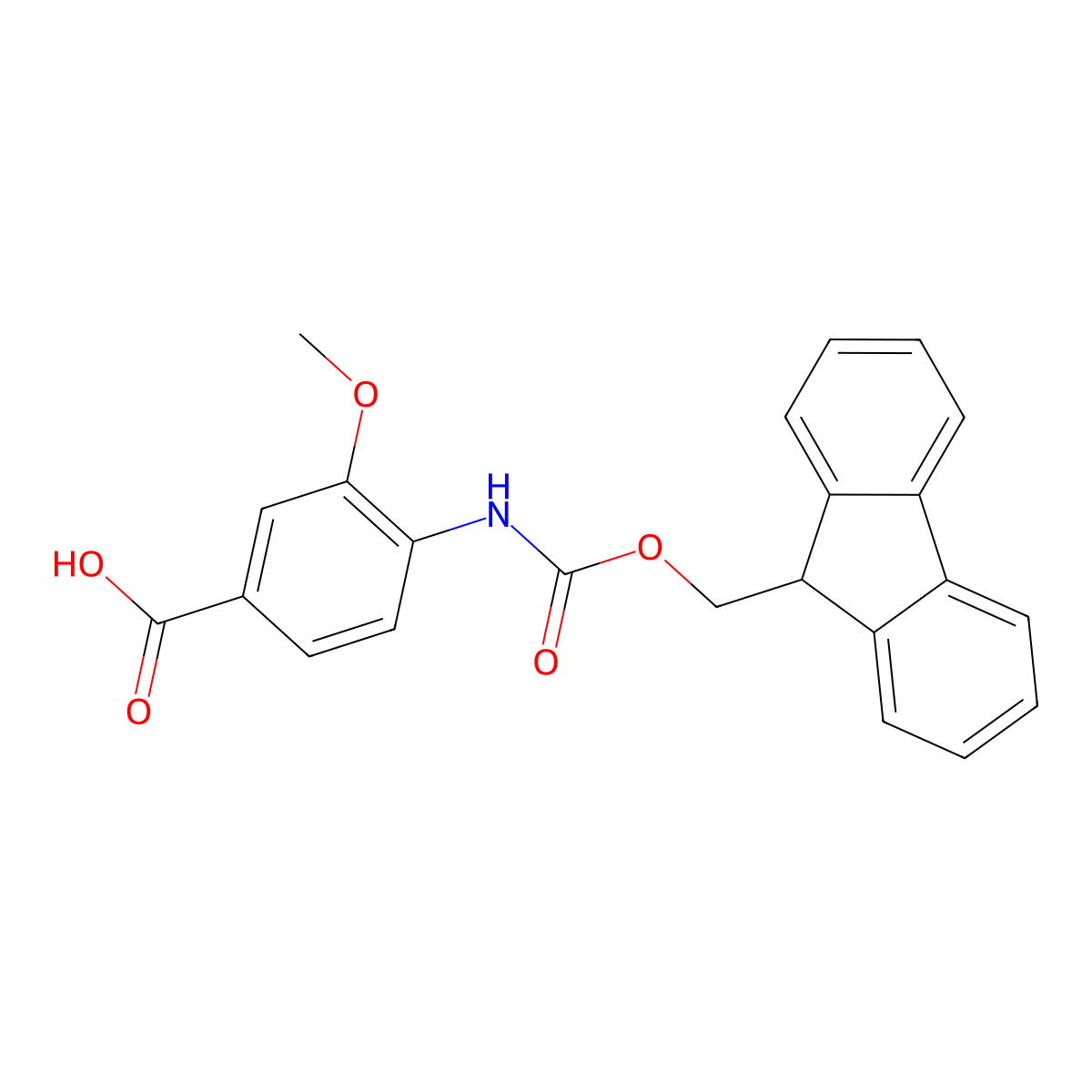 4-((((9H-Fluoren-9-yl)methoxy)carbonyl)amino)-3-methoxybenzoic acid molecular structure, CAS 254737-60-5