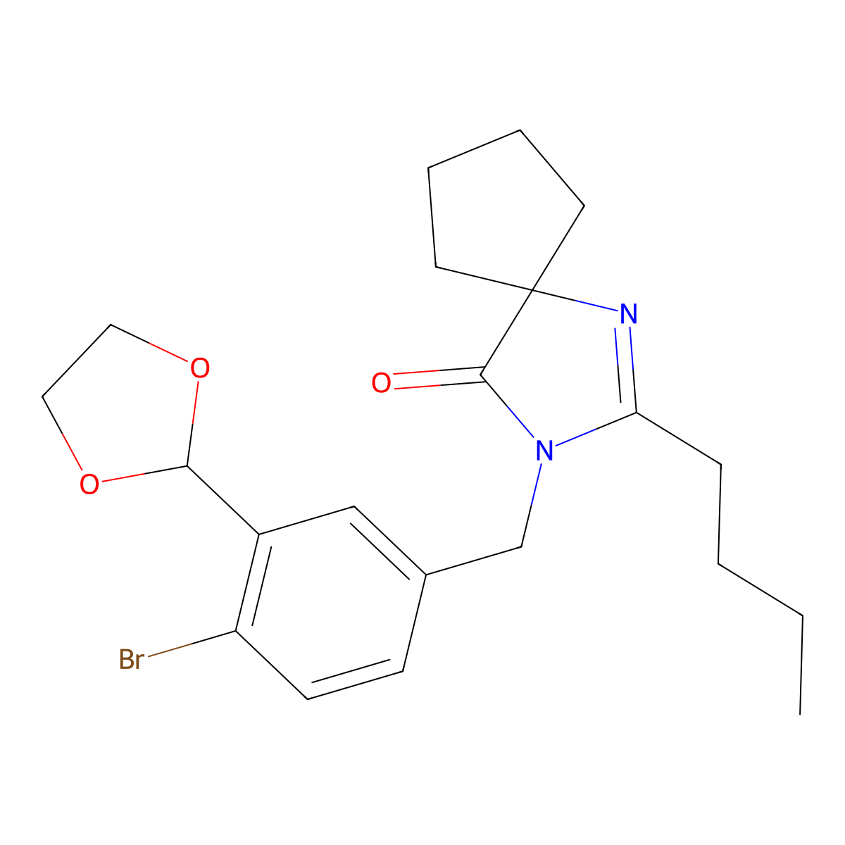 3-(4-Bromo-3-(1,3-dioxolan-2-yl)benzyl)-2-butyl-1,3-diazaspiro[4.4]non-1-en-4-one molecular structure, CAS 254744-55-3
