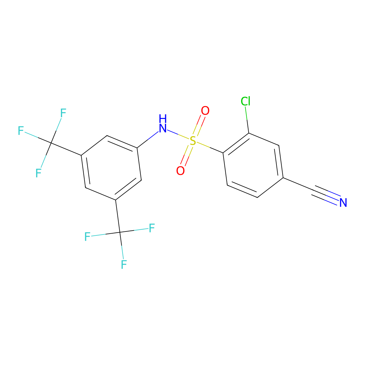 N-(3,5-Bis(trifluoromethyl)phenyl)-2-chloro-4-cyanobenzenesulfonamide molecular structure, CAS 254749-14-9
