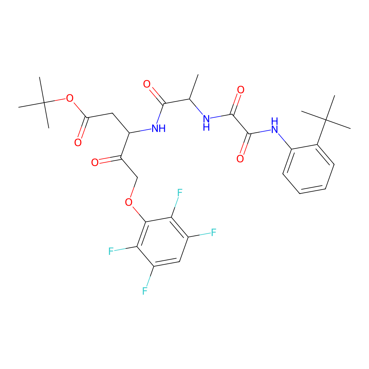 Pentanoic acid, 3-[[(2S)-2-[[2-[[2-(1,1-dimethylethyl)phenyl]amino]-2-oxoacetyl]amino]-1-oxopropyl]amino]-4-oxo-5-(2,3,5,6-tetrafluorophenoxy)-, 1,1-dimethylethyl ester, (3S)- molecular structure, CAS 254750-83-9