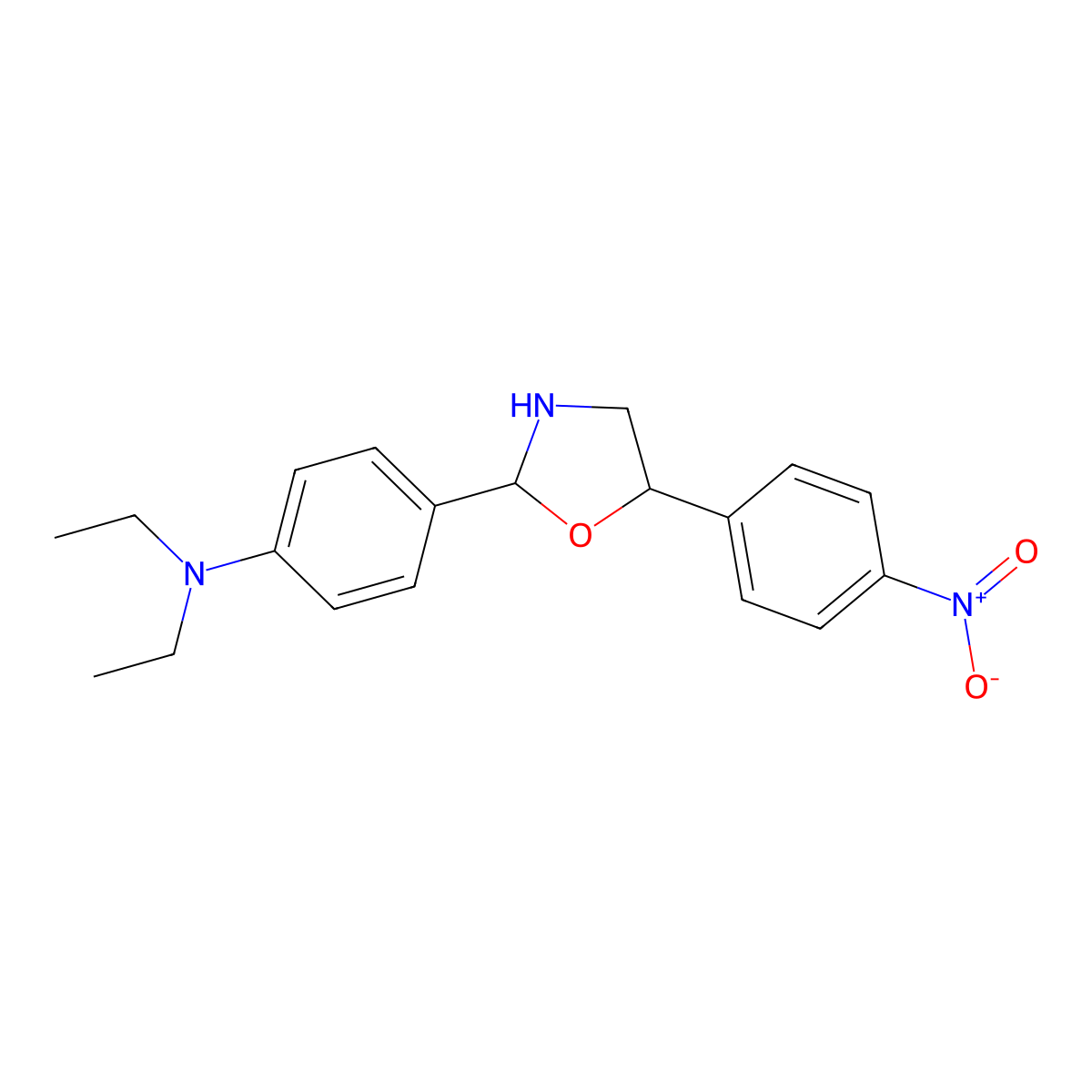 Diethyl-{4-[5-(4-nitro-phenyl)-oxazolidin-2-yl]-phenyl}-amine molecular structure, CAS 254753-66-7