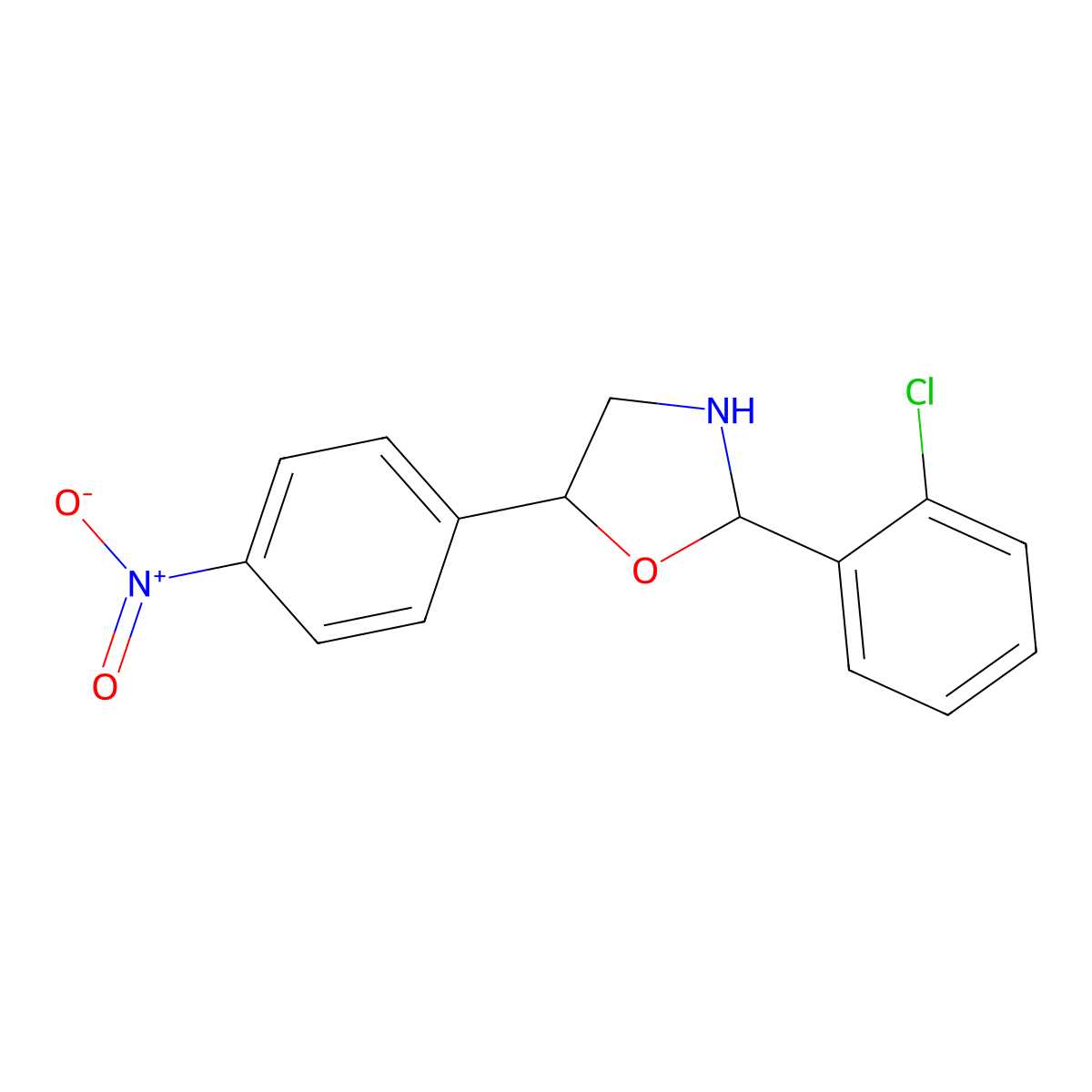 2-(2-Chlorophenyl)-5-(4-nitrophenyl)-1,3-oxazolidine molecular structure, CAS 254753-68-9