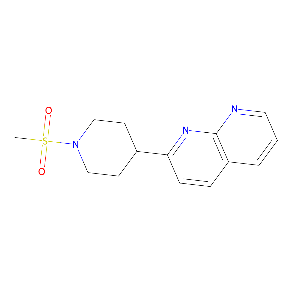 2-(1-Methanesulfonylpiperidin-4-yl)-1,8-naphthyridine molecular structure, CAS 2547727-36-4