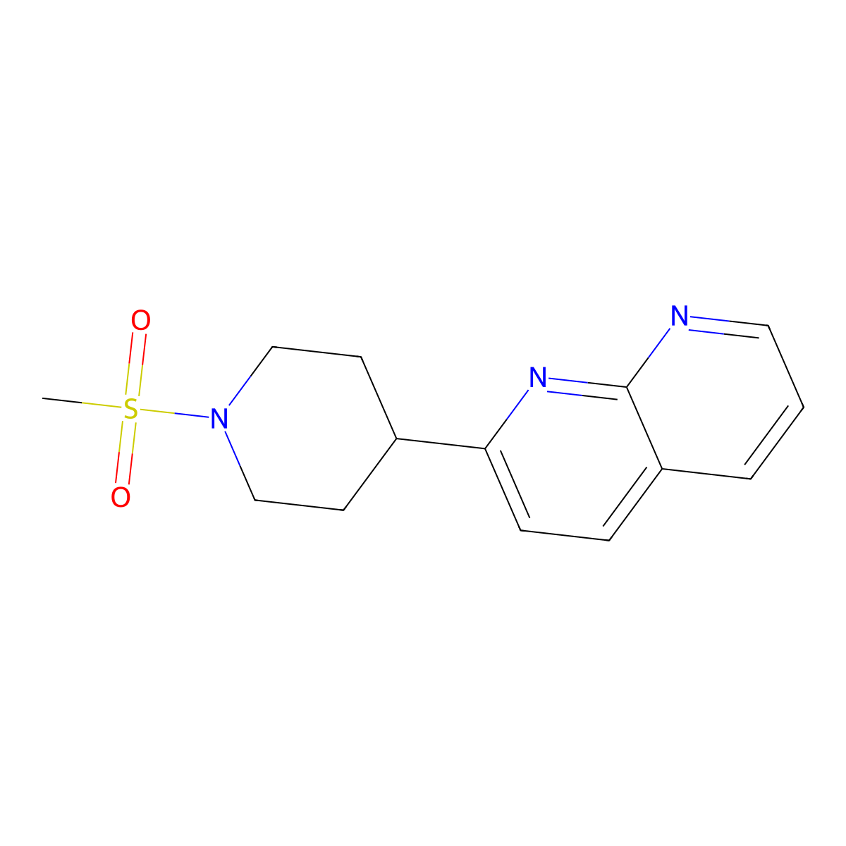 2-(1-Methanesulfonylpiperidin-4-yl)-1,8-naphthyridine molecular structure, CAS 2547727-36-4
