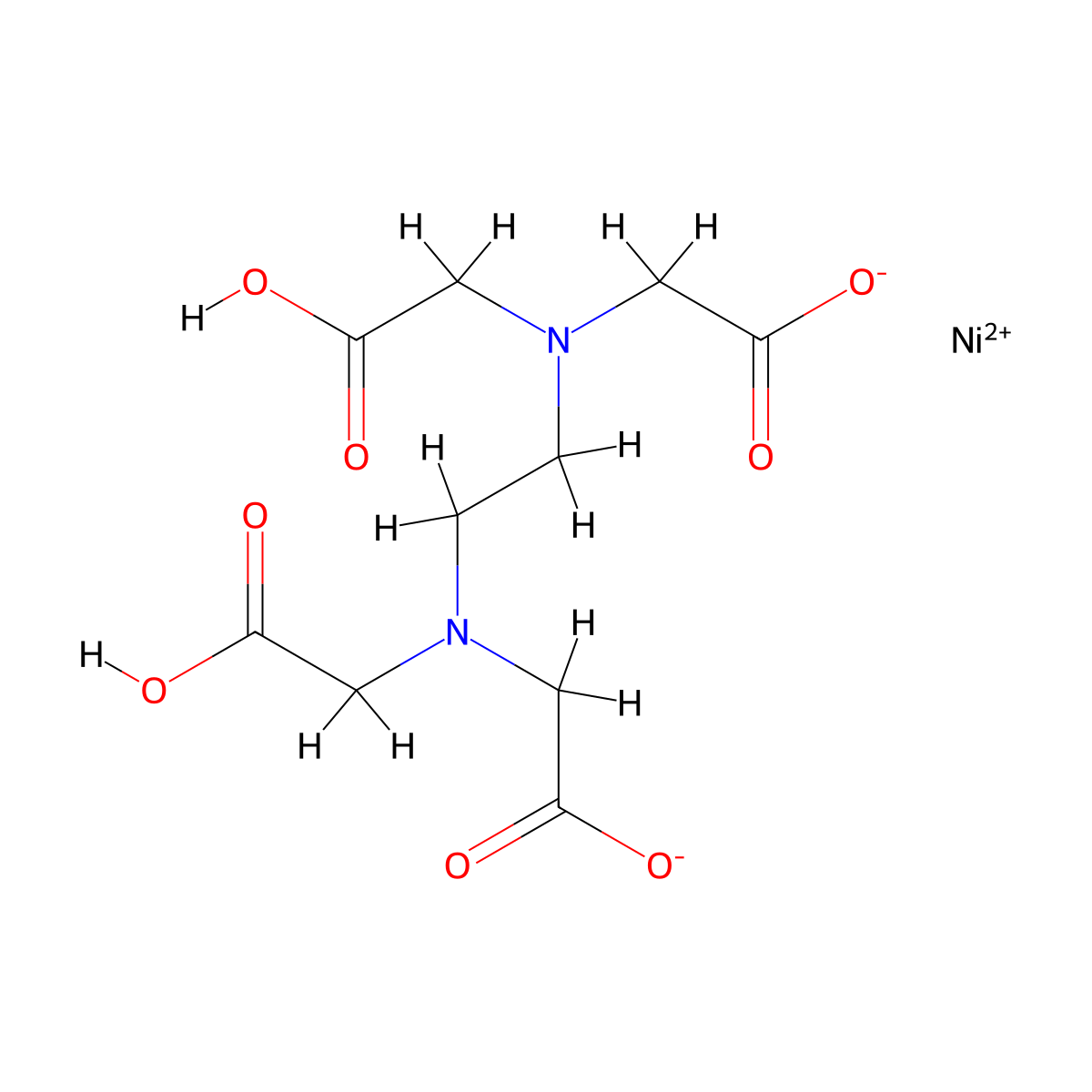 Dihydrogen [[N,N'-ethylenebis[N-(carboxymethyl)glycinato]](4-)-N,N',O,O',ON,ON']nickelate(2-) molecular structure, CAS 25481-21-4