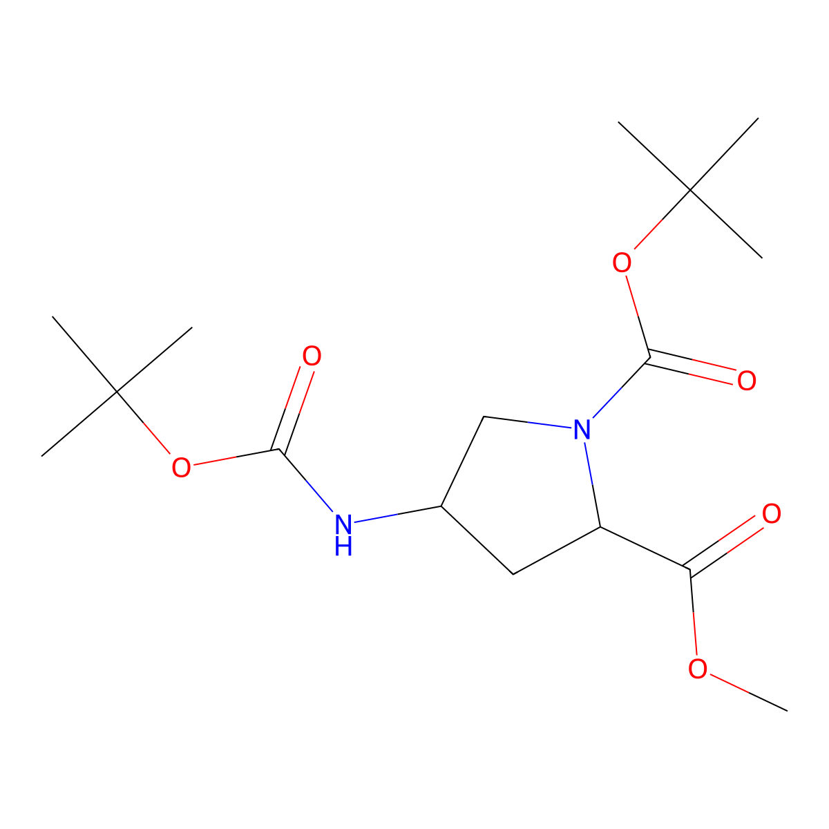 1-tert-Butyl 2-methyl (2S,4S)-4-{[(tert-butoxy)carbonyl]amino}pyrrolidine-1,2-dicarboxylate molecular structure, CAS 254881-68-0