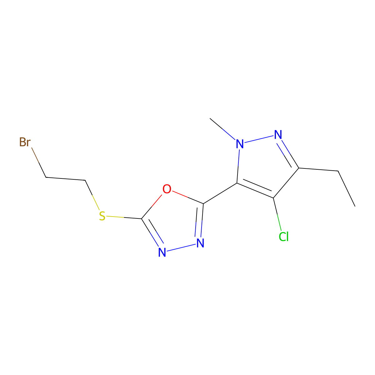 2-[(2-Bromoethyl)thio]-5-(4-chloro-3-ethyl-1-methyl-1H-pyrazol-5-yl)-1,3,4-oxadiazole molecular structure, CAS 254895-52-8