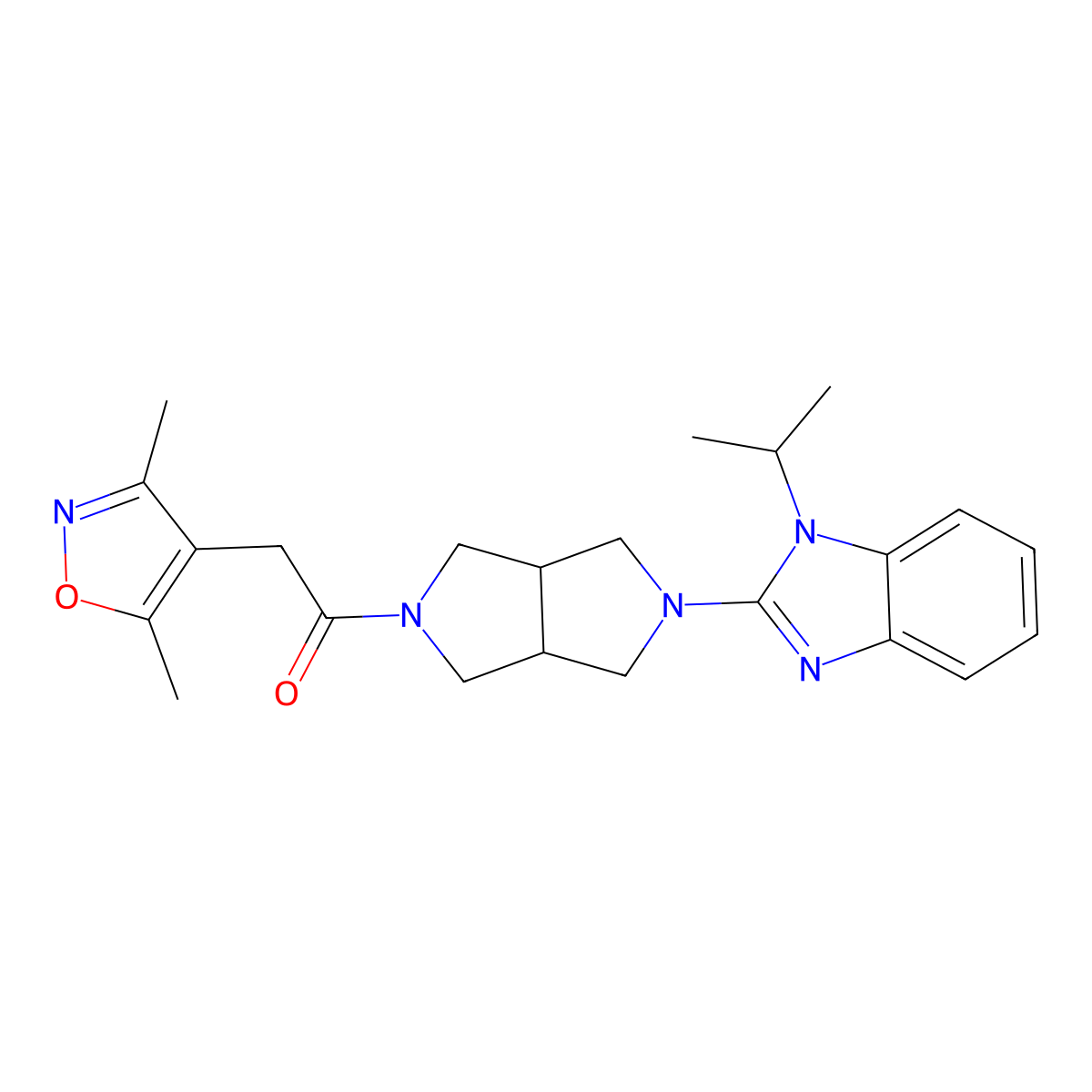 2-(3,5-dimethyl-1,2-oxazol-4-yl)-1-{5-[1-(propan-2-yl)-1H-1,3-benzodiazol-2-yl]-octahydropyrrolo[3,4-c]pyrrol-2-yl}ethan-1-one molecular structure, CAS 2548975-00-2