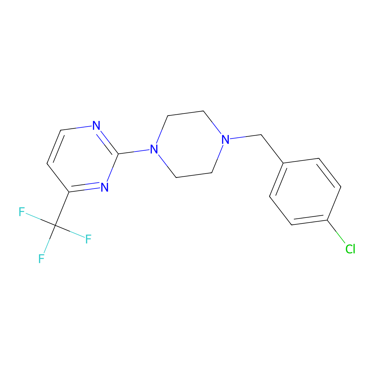 2-{4-[(4-Chlorophenyl)methyl]piperazin-1-yl}-4-(trifluoromethyl)pyrimidine molecular structure, CAS 2548975-03-5