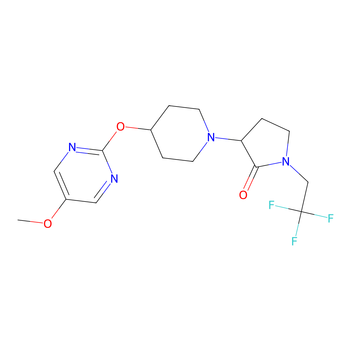 3-{4-[(5-Methoxypyrimidin-2-yl)oxy]piperidin-1-yl}-1-(2,2,2-trifluoroethyl)pyrrolidin-2-one molecular structure, CAS 2548975-04-6