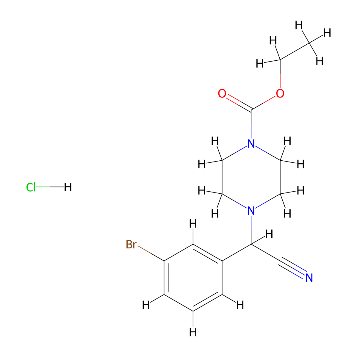 Ethyl 4-[(3-bromophenyl)(cyano)methyl]piperazine-1-carboxylate hydrochloride molecular structure, CAS 2548975-07-9