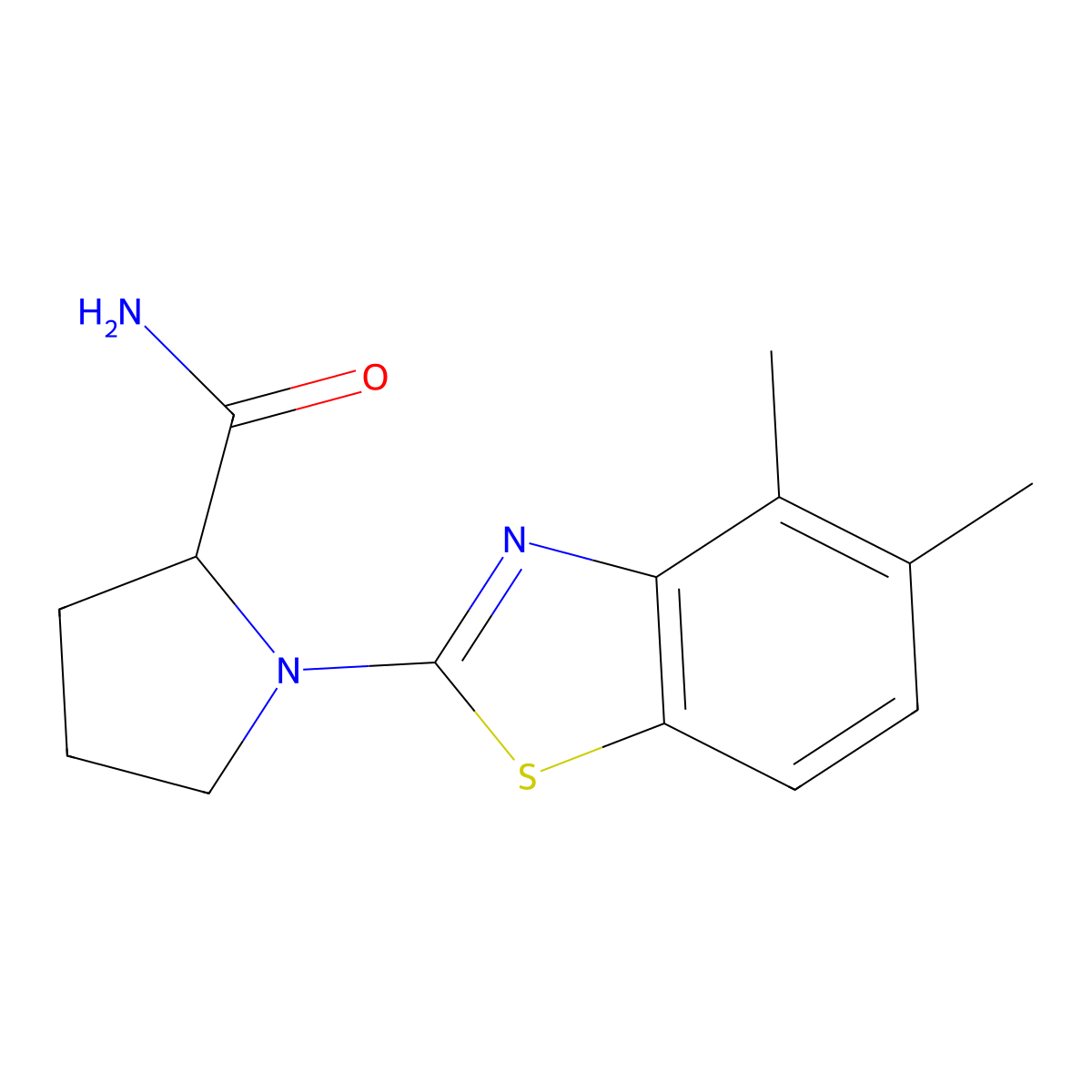 1-(4,5-Dimethyl-1,3-benzothiazol-2-yl)pyrrolidine-2-carboxamide molecular structure, CAS 2548975-09-1