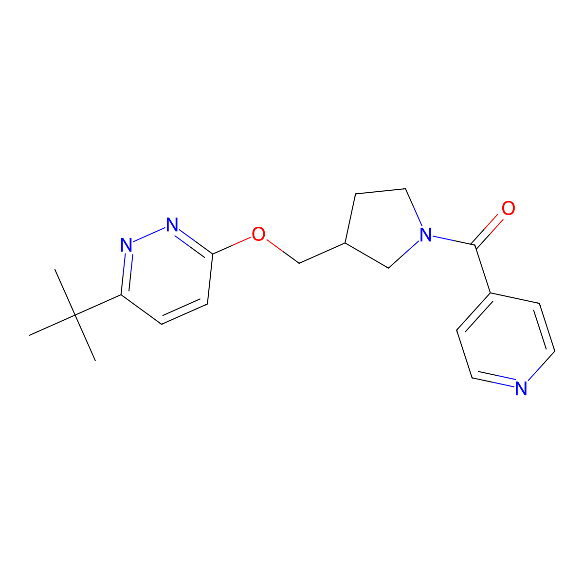 3-Tert-butyl-6-{[1-(pyridine-4-carbonyl)pyrrolidin-3-yl]methoxy}pyridazine molecular structure, CAS 2548975-10-4