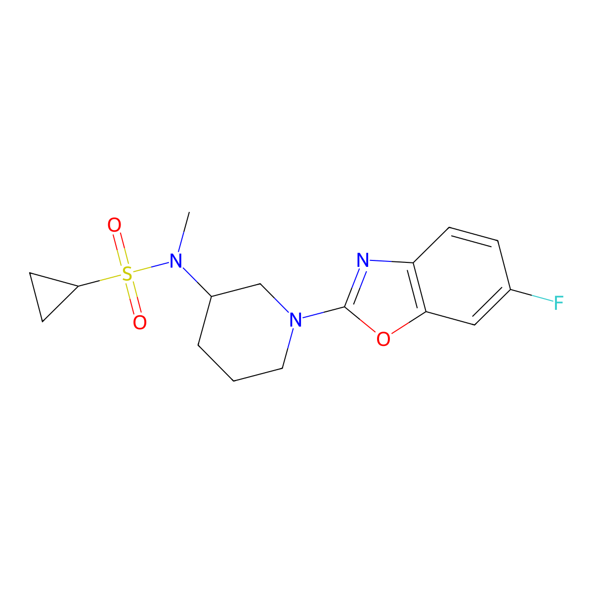N-[1-(6-fluoro-1,3-benzoxazol-2-yl)piperidin-3-yl]-N-methylcyclopropanesulfonamide molecular structure, CAS 2548975-11-5