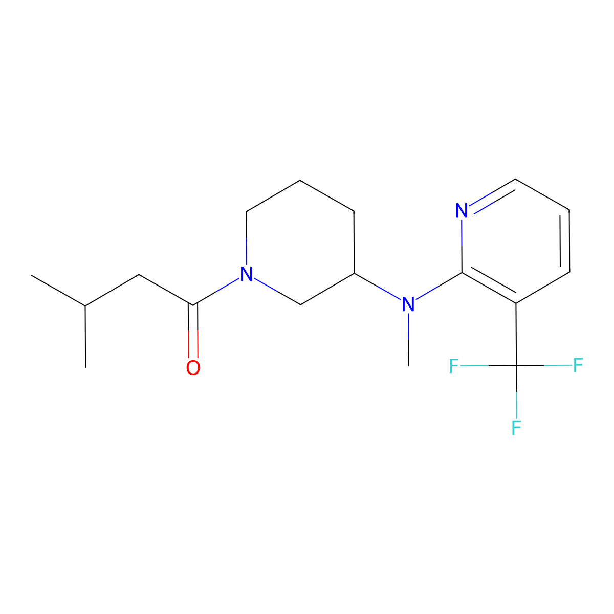 3-Methyl-1-(3-{methyl[3-(trifluoromethyl)pyridin-2-yl]amino}piperidin-1-yl)butan-1-one molecular structure, CAS 2548975-12-6